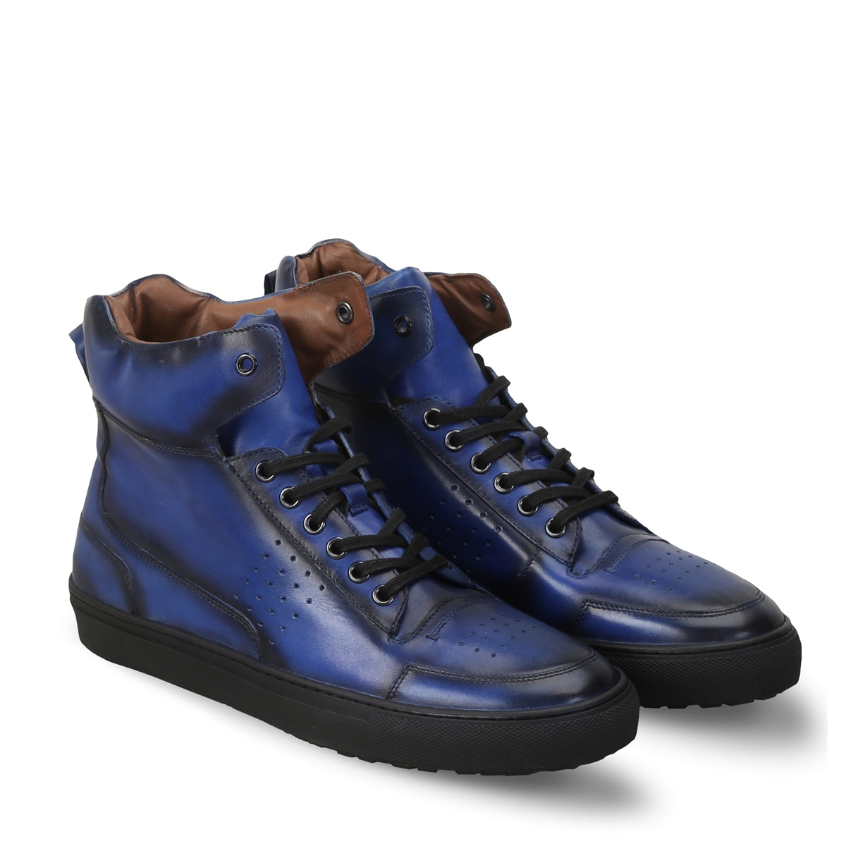 Blue Leather High-Top Black Lace And Sole Sneakers By Brune & Bareskin