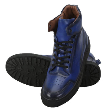 Blue Leather High-Top Black Lace And Sole Sneakers By Brune & Bareskin