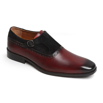 Wine/Black Genuine Leather Single Monk By Brune