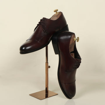 Handmade Dark Brown Toe Cap Men Leather Oxford Formal Shoe By Brune & Bareskin