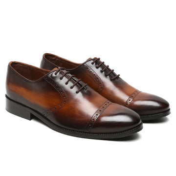 Brune & Bareskin Two Tone Burnished Brown Leather Oxford Men Formal Shoe