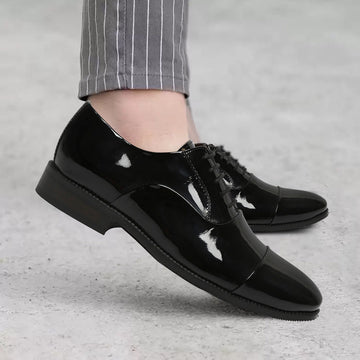 Black Patent Toe Cap Men Leather Oxford Shoe By Brune & Bareskin