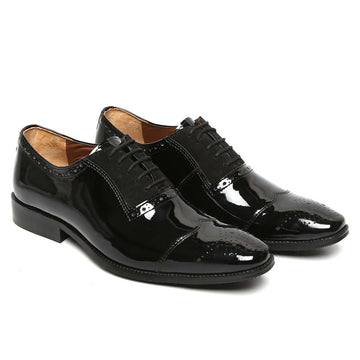 Black Suede-Patent Leather Oxford Shoe By Brune