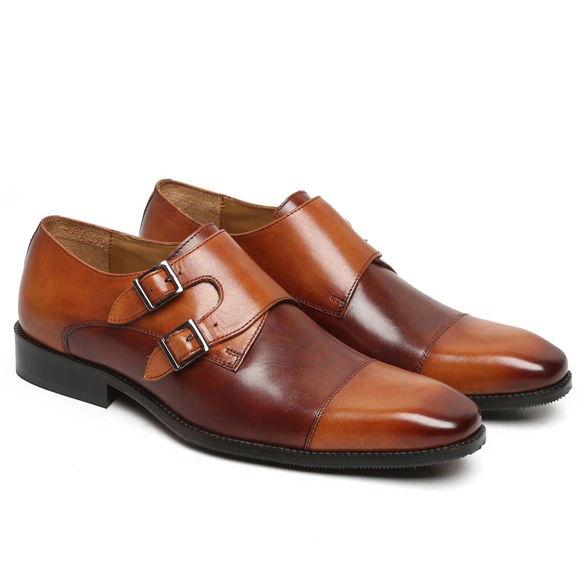 Tan Dual Shade Mod Double Monk Leather Shoe By Brune & Bareskin