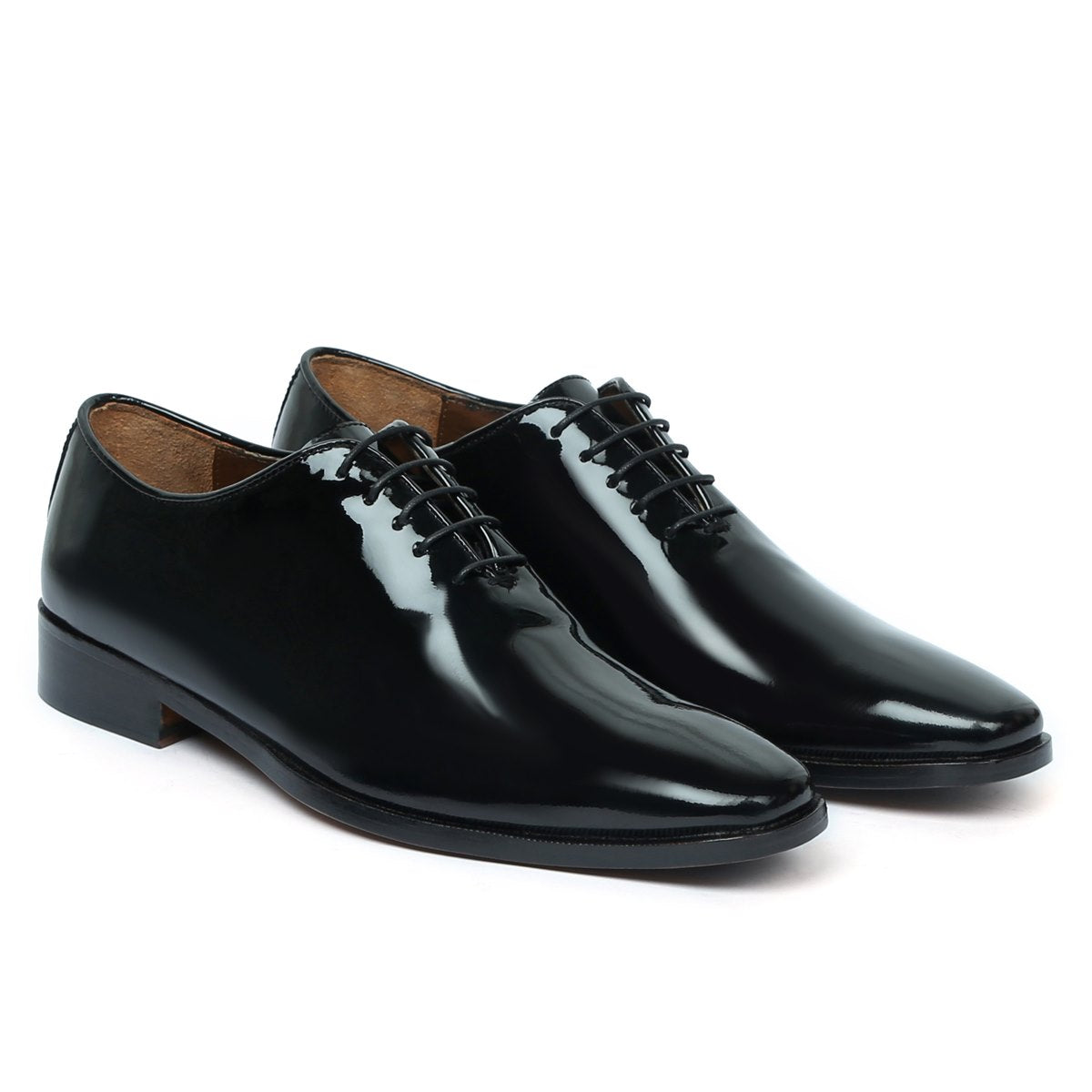 Patent Black Long Tail Hand Painted Leather Handmade Whole Cut/One-Piece Oxford Shoes For Men By Brune & Bareskin