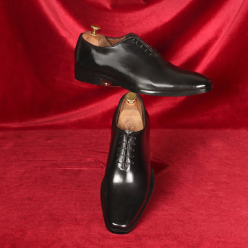 Whole Cut/One-Piece Black Long Tail Leather Oxford Formal Shoes By Brune & Bareskin
