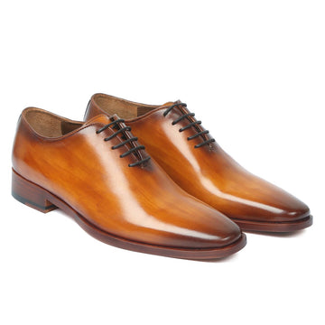 Tan Hand Painted Leather Handmade Whole Cut/One-Piece Oxford Shoes For Men By Brune & Bareskin