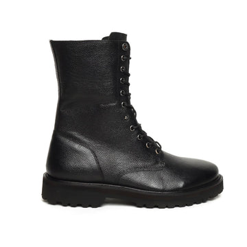 BLACK FOLDABLE HIGH ANKLE TEXTURED LEATHER BOOTS BY BRUNE & BARESKIN