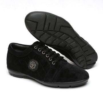 Diamond Stitched Black Velvet Silver Lion Logo Sneaker By Bareskin