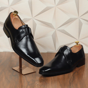 Black Strap Lace Closure Genuine Leather Formals Shoes For Men By Brune & Bareskin