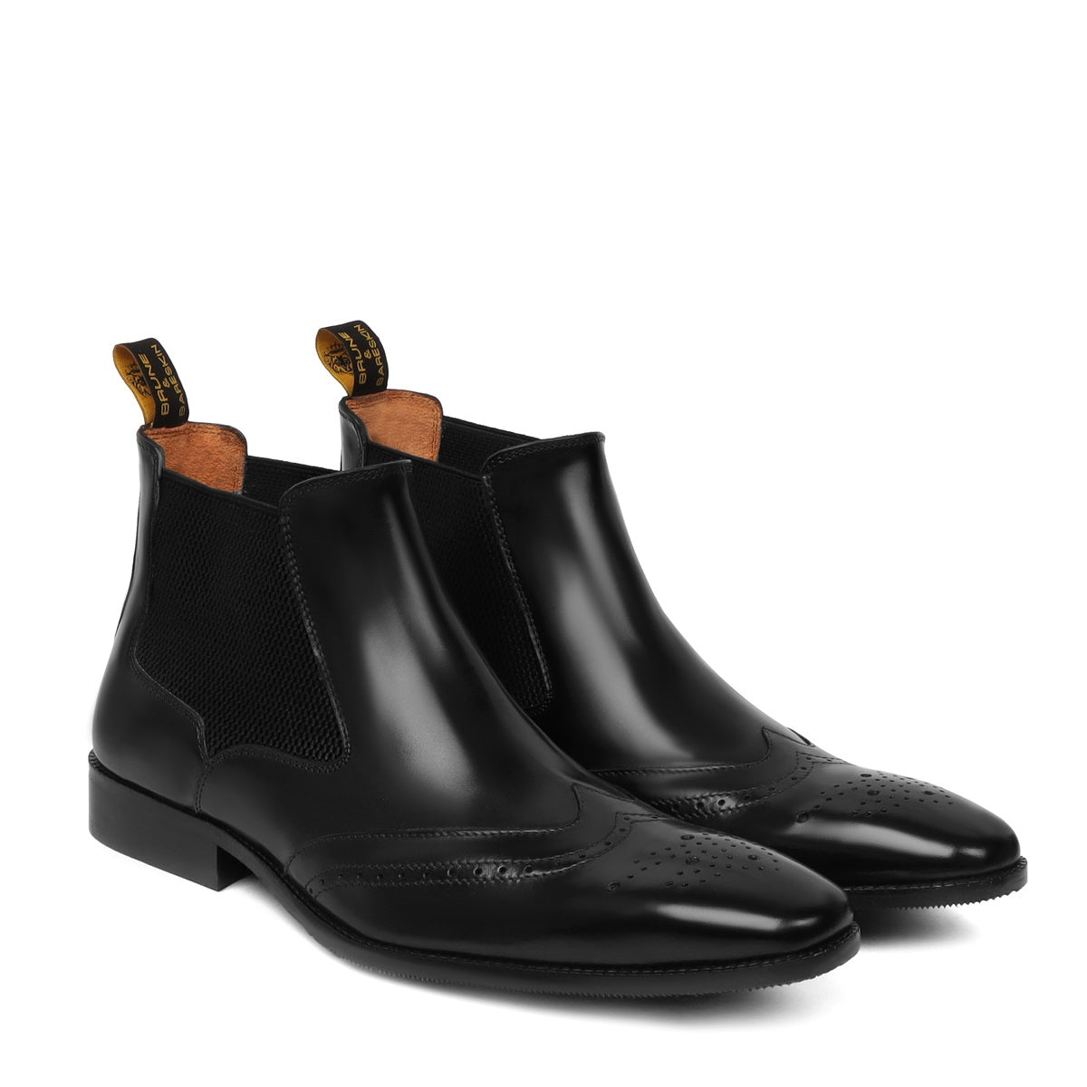 Men's Black Wingtip Quarter Brogue Leather Boots by Brune & Bareskin