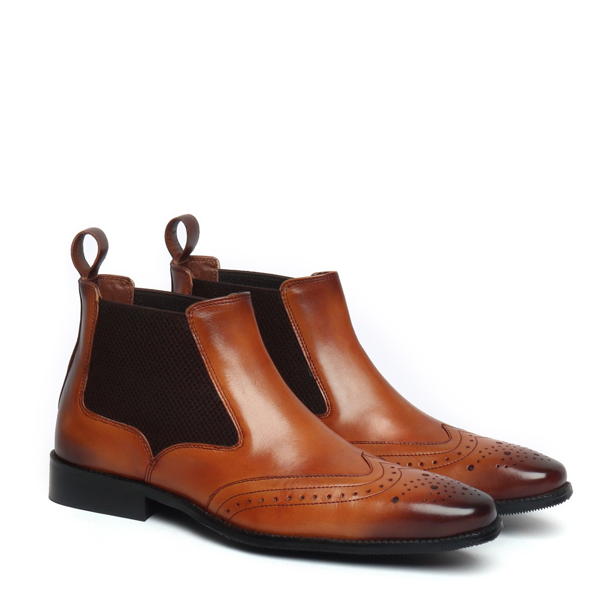 Tan Wingtip Quarter Brogue Leather Boots by BRUNE & BARESKIN