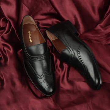 Black Leather Sassy Men Slip-Ons by Brune & Bareskin