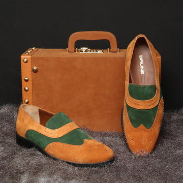 Sassy Green Orange Suede Leather Slip-Ons by Brune & Bareskin