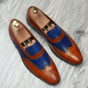 Tan-Blue Leather Sassy Slip-On Shoes