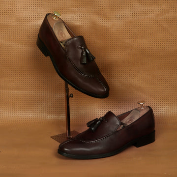 Dark Brown Premium Exotic Leather Look Split Toe Tassel Slip-On by Brune & Bareskin