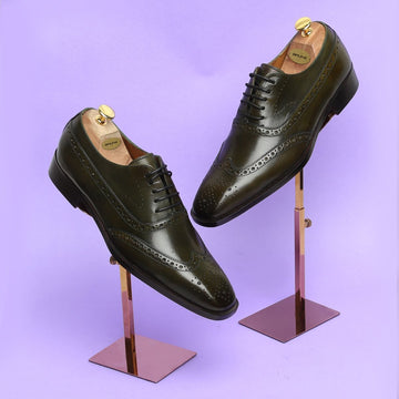 Olive Long Tail Brogue Leather Shoes By Brune & Bareskin