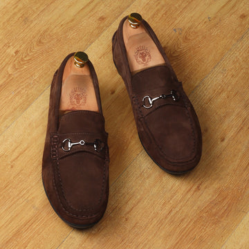 Dark Brown Suede Leather Horse-bit Loafers By Brune & Bareskin