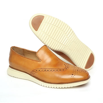 Yellow Tan Burnished Leather Wingtip Light Weight Loafers By Brune & Bareskin