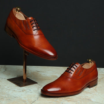 Tan Leather Side Elastic Oxford with Leather Sole by Brune & Bareskin