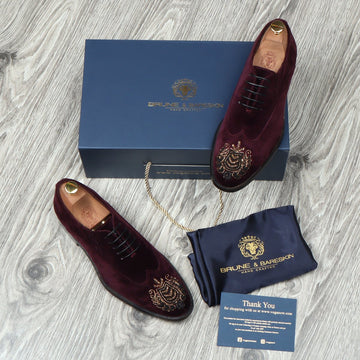 Zardosi Wingtip Purple Velvet Formal Shoes by Brune & Bareskin
