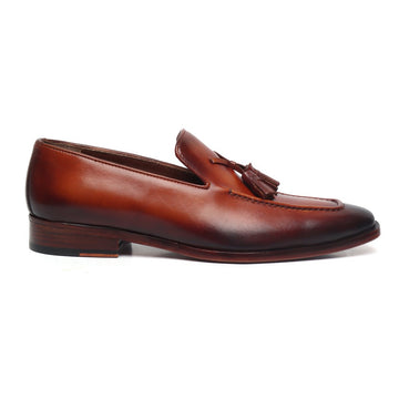 Cognac Leather Crossed Tassel Shoe by BRUNE & BARESKIN