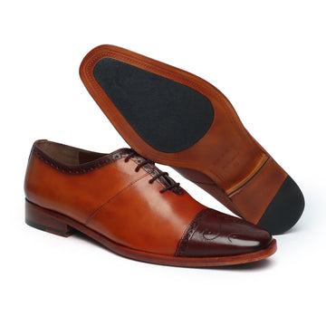 Tan Leather With Contrasting Brown Medallion Toe Formal Shoes By Brune & Bareskin