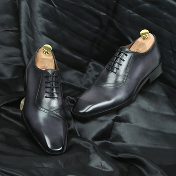 Grey Leather Hand Colored Overlap Oxfords by Brune & Bareskin