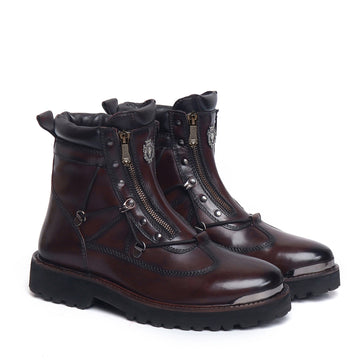 Dark Brown Chunky Boot With New Shape With Metal Plate On Toe