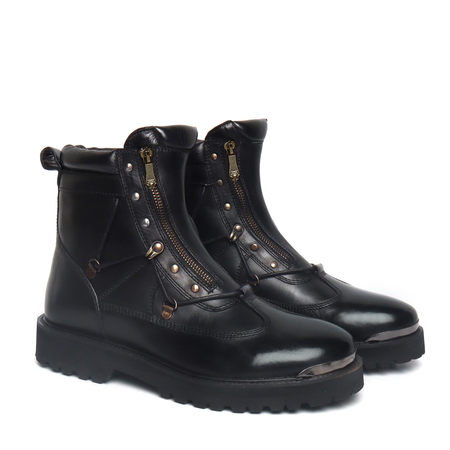 Black Chunky Boot With New Shape With Metal Plate On Toe