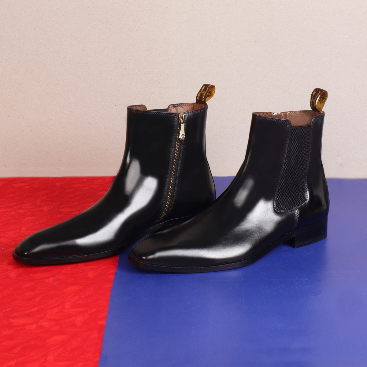 Black Zipper Chelsea Boots With Leather Sole - Main Image