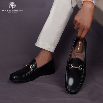 Black Horse-bit Loafers with Leather Sole
