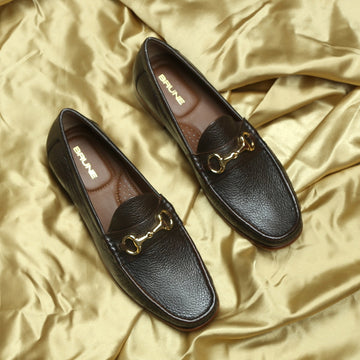 Textured Leather Loafers in Dark Brown Leather