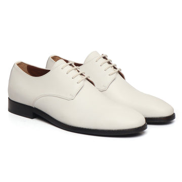 White Leather Lace-Up Quarter Derby Formal Shoe by Brune & Bareskin