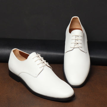 White Leather Lace-Up Quarter Derby Formal Shoe by Brune & Bareskin