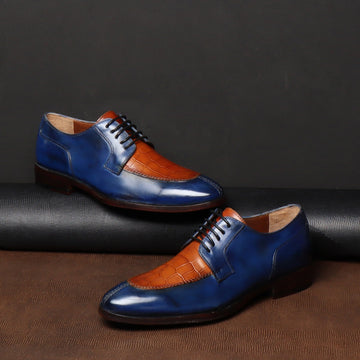 Blue & Deep Cut Tan Leather Lace-Up Derby Shoe by Brune & Bareskin