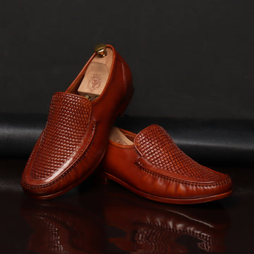 Tan Weaved Vamp Leather Loafers