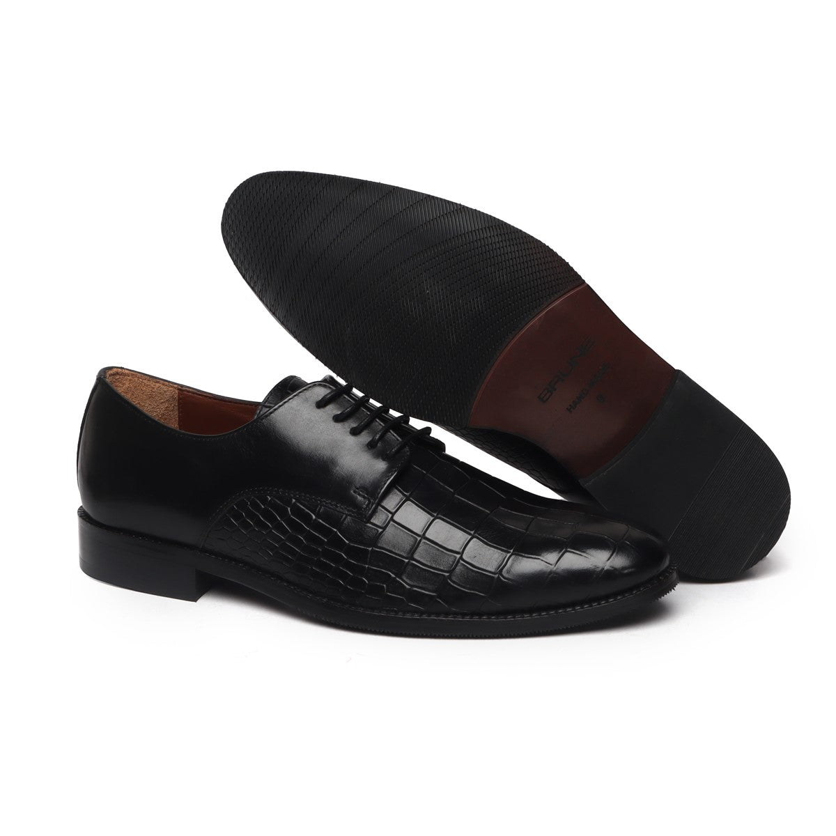 Black Deep Cut Leather Lace-Up Shoes by Brune & Bareskin