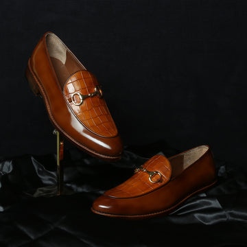 Brown Brush Off Loafers with Tan Deep Cut Leather at Vamp