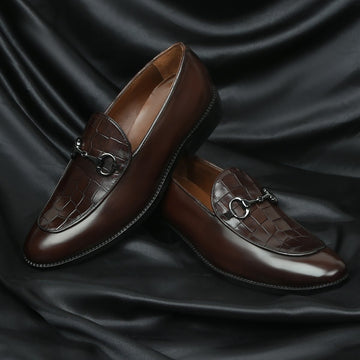 Dark Brown Men's Loafer With Deep Cut Leather at Vamp with Horse bit Buckle