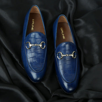 Blue Deep Cut Leather Loafer With Horse-bit Apron Toe