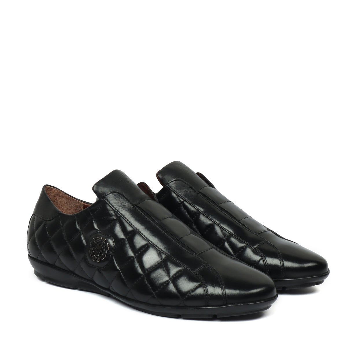 Black Diamond Stitched Leather Comfort Sneakers