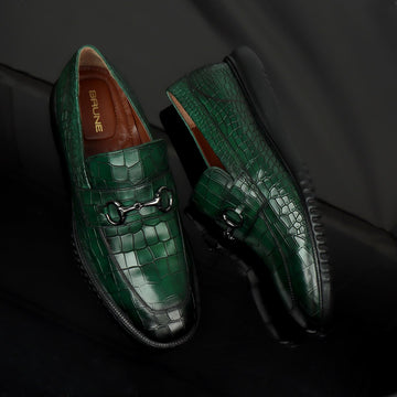 Burnished Green Loafer in Light Weight  Deep Cut Leather