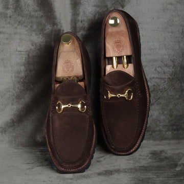 Dark Brown Chunky Sole in Suede Leather With Horse-bit Buckle