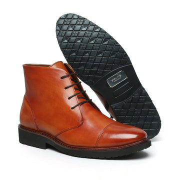 Tan Leather Cap Toe Chukka Boots with Zip & Light Weight Sole