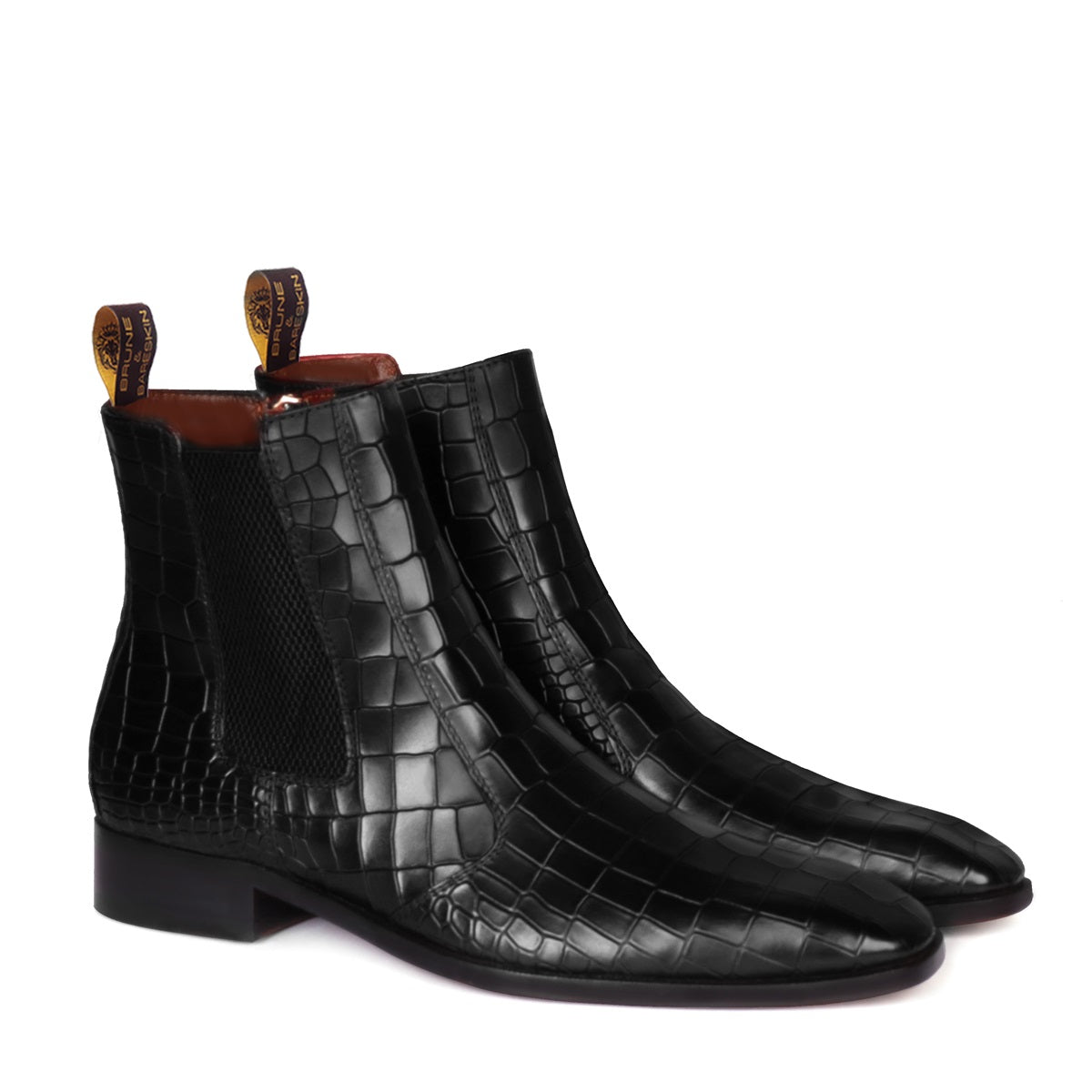 Black Deep Cut Leather Chelsea Boots with Zip Closure