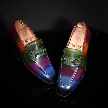 Multi-Colored Penny Loafers with Horse-bit Buckle