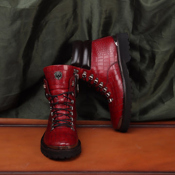 Zip Closure Wine Deep Cut Leather Chunky Boots