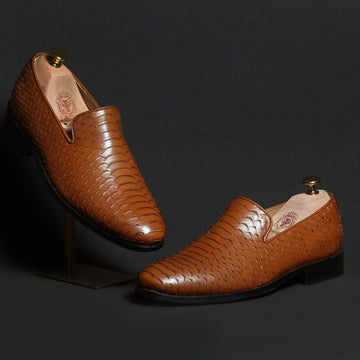 Tan Snake Scale Textured Leather Slip-on by BRUNE & BARESKIN