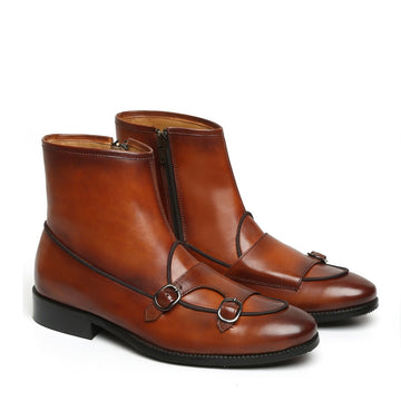 Tan Batwing Monk Strap Leather Boot by Brune & Bareskin